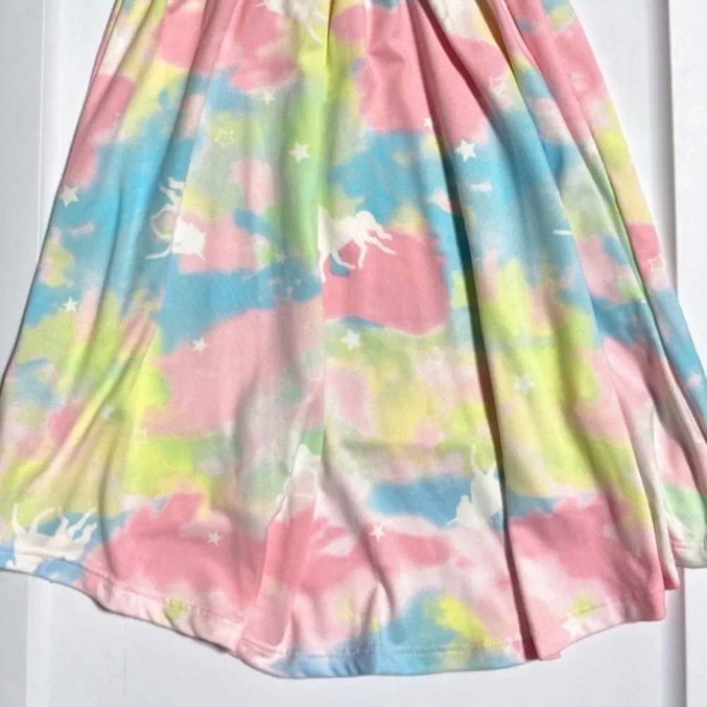 Kids Girls Size XS 4/5 Maxi Dress Set Of 2 Tie Dye Unicorn & Blue Flowers NEW